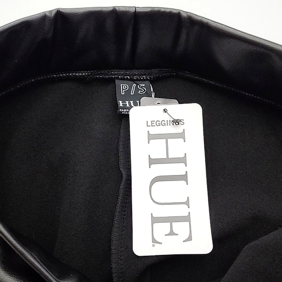 NWT HUE Women Black Faux Leather Pull On Stretch Skinny Pant Elastic Waist Sz XS - Picture 6 of 10